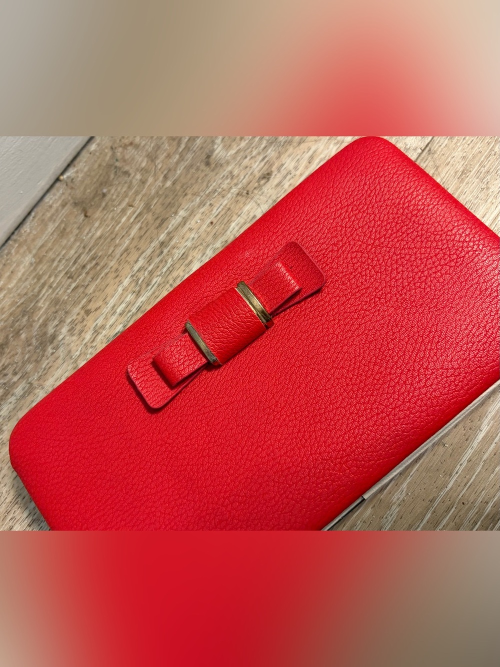 Red Wallet Clutch Wristlet with a Bow Accent